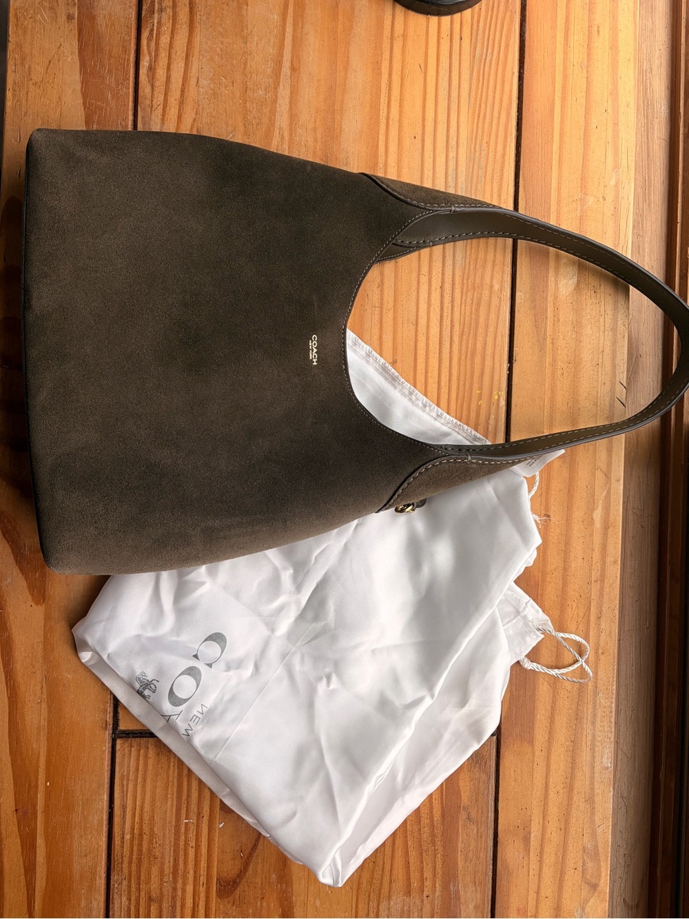 COACH Olive Green Brooklyn 28 Suede Shoulder Bag - Picture 6 of 8